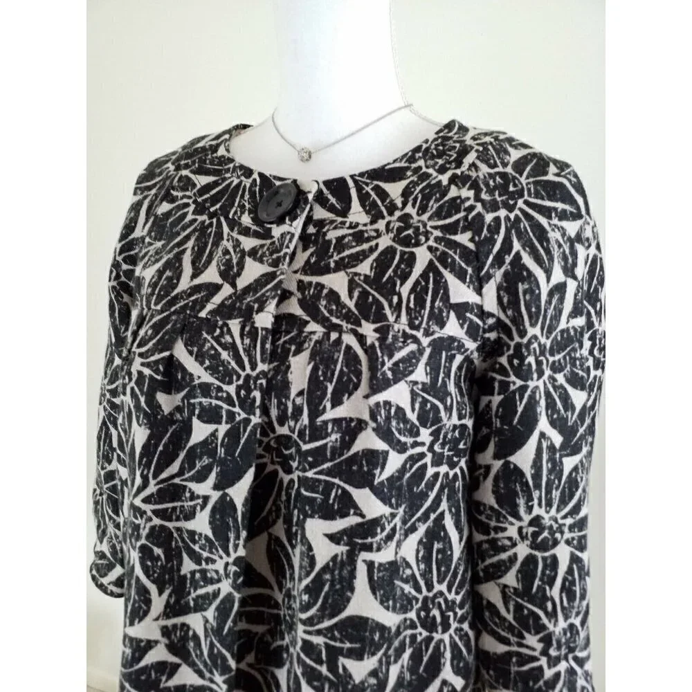 Michael Kors~Women's Size S/P~Beige/Black Linen Blazer Jacket 3/4 Sleeve Career.